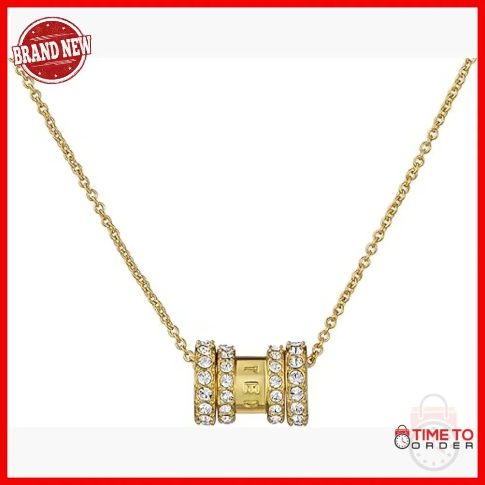 Gold-Tone Crystal Pendant Necklace with Lobster Clasp, 4.5cm Chain